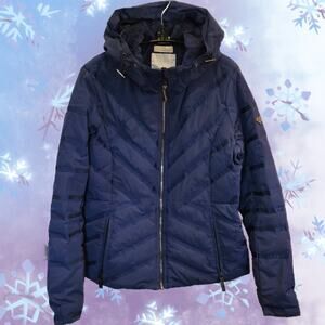 Obermeyer Sport Winter Coat Dark Blue Duck Down Insulated Hooded Womens 6